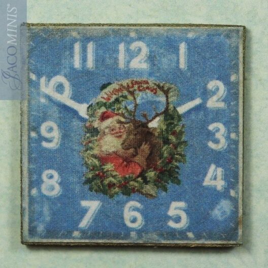 XM 09-E - Blue Christmas Decoration Board Father Christmas with Garland - Vintage Christmas